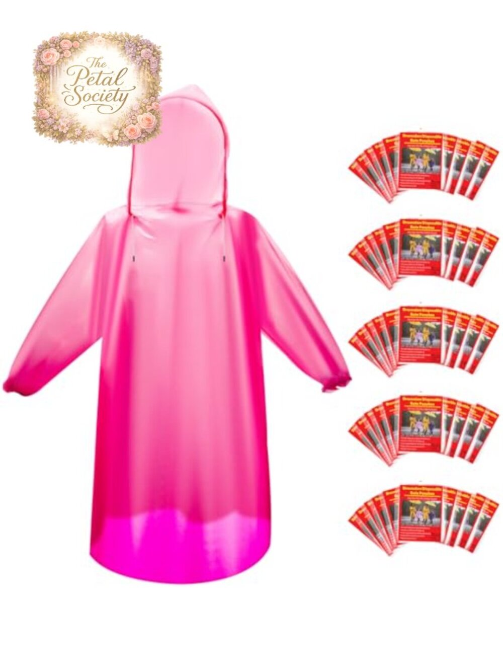Waterproof PE Rain Ponchos with Drawstring Hood & Elastic Cuffs